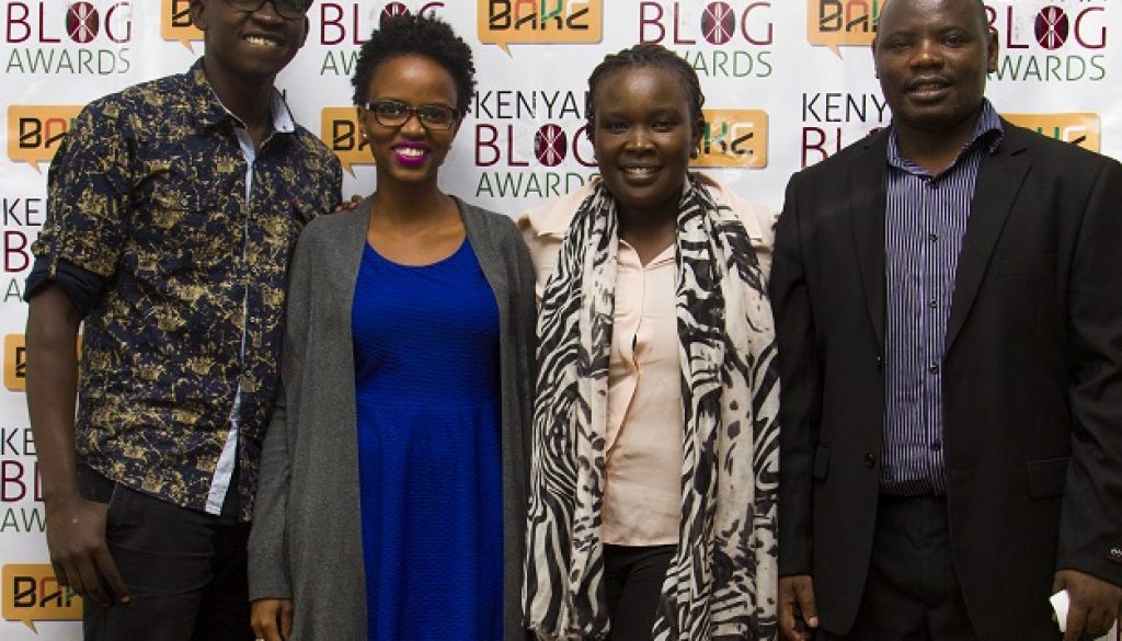 L-R Magunga Williams (Nominee 2014,2015), Rachael Muthoni (winner 2014), Nanjira Sambuli (Research Lead - iHub Research), Kennedy Kachwanya (Chairman, BAKE)